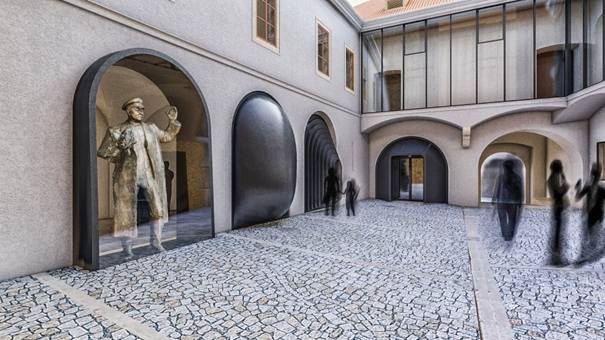 Budoucí umístění sochy maršála Koněva v Domě pážat v rámci stálé expozice Muzea paměti XX. století.